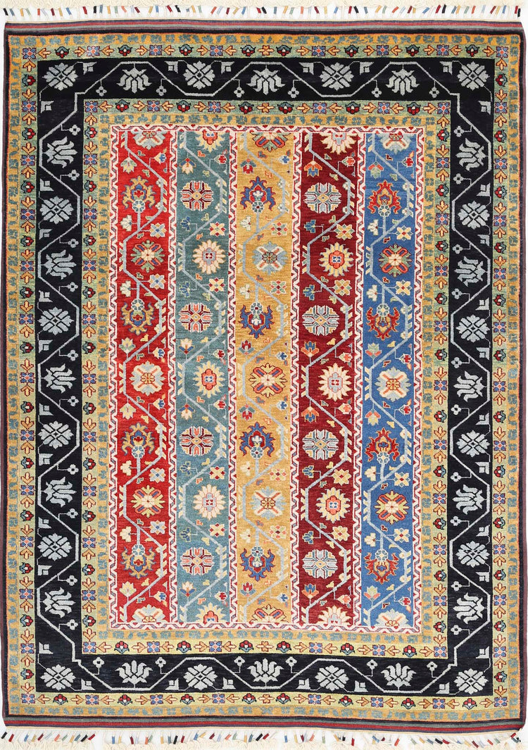 Traditional Hand Knotted Shaal Farhan Wool Rug of Size 5'1'' X 6'11'' in Multi and Multi Colors - Made in Afghanistan