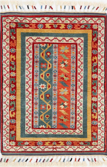 Traditional Hand Knotted Shaal Farhan Wool Rug of Size 2'1'' X 3'0'' in Multi and Multi Colors - Made in Afghanistan