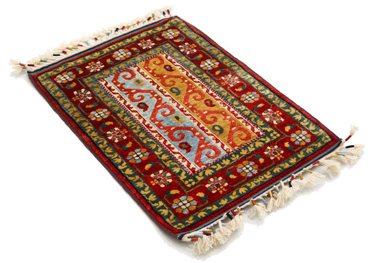Traditional Hand Knotted Shaal Farhan Wool Rug of Size 2'2'' X 2'11'' in Multi and Multi Colors - Made in Afghanistan