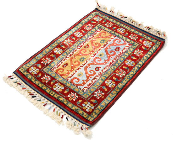 Traditional Hand Knotted Shaal Farhan Wool Rug of Size 2'2'' X 2'11'' in Multi and Multi Colors - Made in Afghanistan