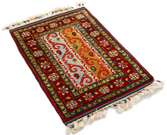 Traditional Hand Knotted Shaal Farhan Wool Rug of Size 2'1'' X 3'0'' in Multi and Multi Colors - Made in Afghanistan