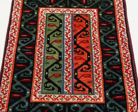 Traditional Hand Knotted Shaal Farhan Wool Rug of Size 2'0'' X 3'1'' in Multi and Multi Colors - Made in Afghanistan