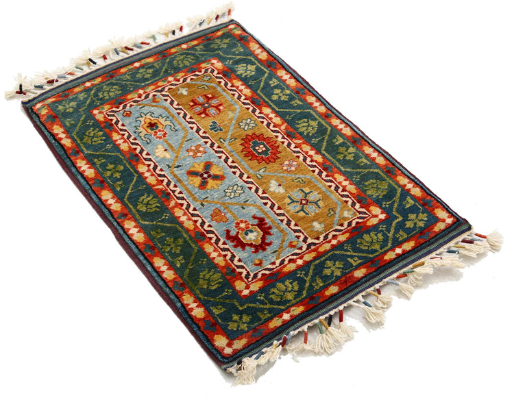 Traditional Hand Knotted Shaal Farhan Wool Rug of Size 2'0'' X 3'1'' in Multi and Multi Colors - Made in Afghanistan