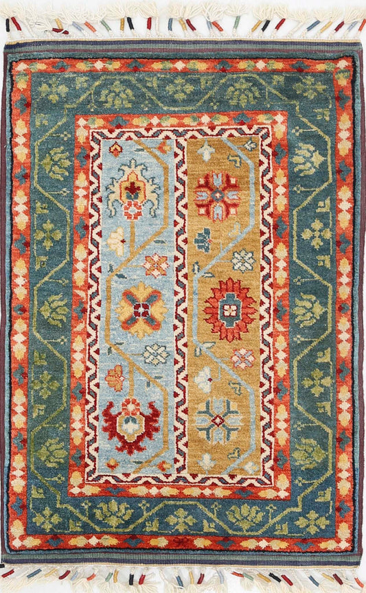 Traditional Hand Knotted Shaal Farhan Wool Rug of Size 2'0'' X 3'1'' in Multi and Multi Colors - Made in Afghanistan