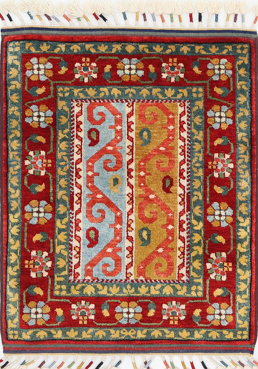Traditional Hand Knotted Shaal Farhan Wool Rug of Size 2'1'' X 2'8'' in Multi and Multi Colors - Made in Afghanistan