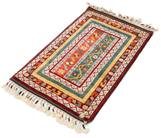 Traditional Hand Knotted Shaal Farhan Wool Rug of Size 2'1'' X 3'3'' in Multi and Multi Colors - Made in Afghanistan