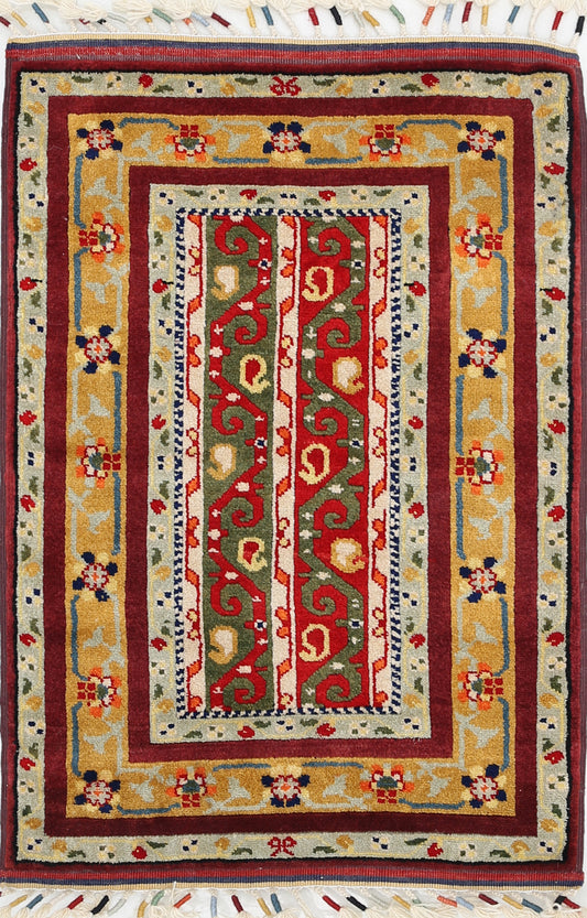 Traditional Hand Knotted Shaal Farhan Wool Rug of Size 2'1'' X 3'2'' in Multi and Multi Colors - Made in Afghanistan
