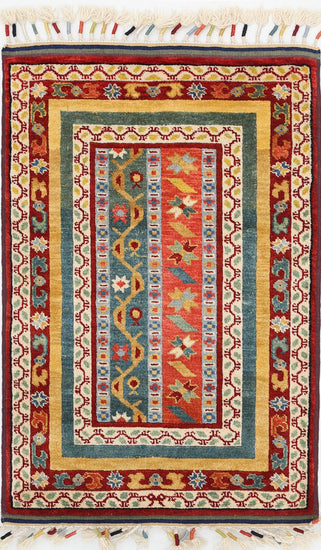 Traditional Hand Knotted Shaal Farhan Wool Rug of Size 2'0'' X 3'2'' in Multi and Multi Colors - Made in Afghanistan