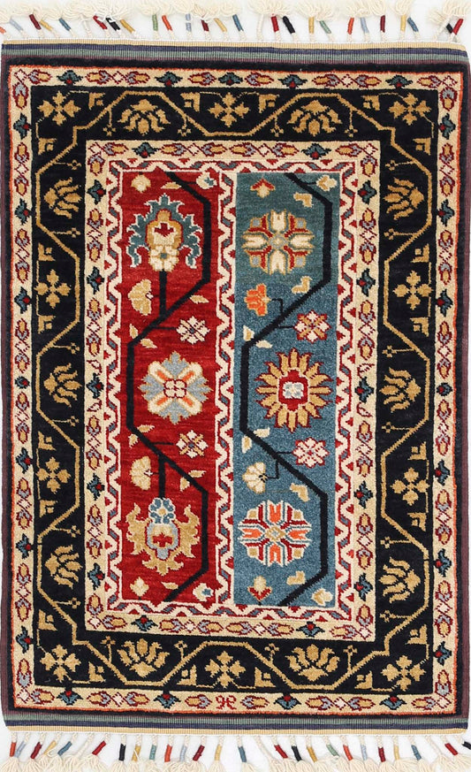 Traditional Hand Knotted Shaal Farhan Wool Rug of Size 2'0'' X 3'3'' in Multi and Multi Colors - Made in Afghanistan