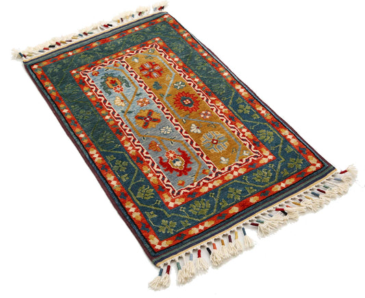 Traditional Hand Knotted Shaal Farhan Wool Rug of Size 2'0'' X 3'3'' in Multi and Multi Colors - Made in Afghanistan