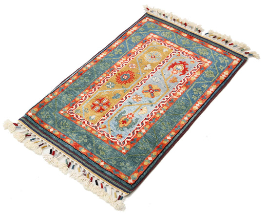 Traditional Hand Knotted Shaal Farhan Wool Rug of Size 2'0'' X 3'3'' in Multi and Multi Colors - Made in Afghanistan