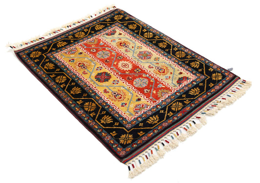 Traditional Hand Knotted Shaal Farhan Wool Rug of Size 3'1'' X 3'11'' in Multi and Multi Colors - Made in Afghanistan