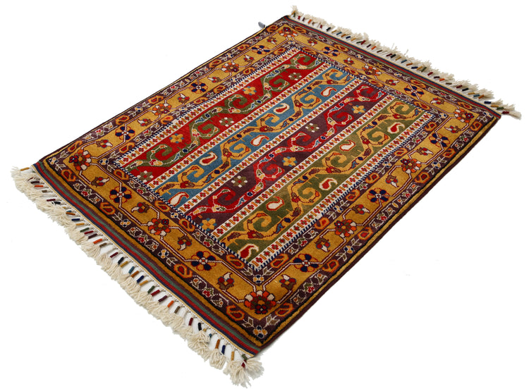 Traditional Hand Knotted Shaal Farhan Wool Rug of Size 3'2'' X 4'1'' in Multi and Multi Colors - Made in Afghanistan