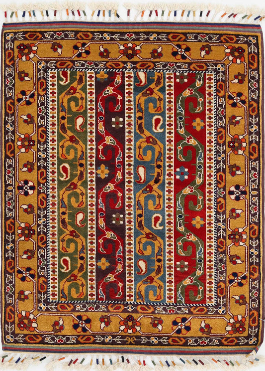 Traditional Hand Knotted Shaal Farhan Wool Rug of Size 3'2'' X 4'1'' in Multi and Multi Colors - Made in Afghanistan