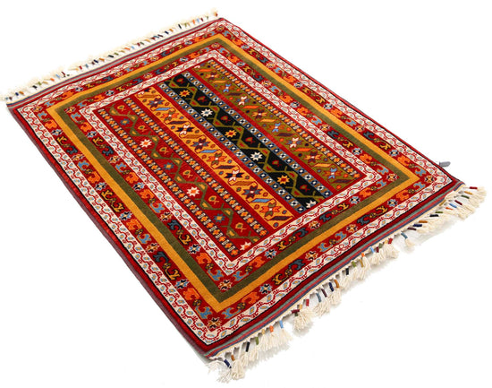 Traditional Hand Knotted Shaal Farhan Wool Rug of Size 3'3'' X 4'2'' in Multi and Multi Colors - Made in Afghanistan