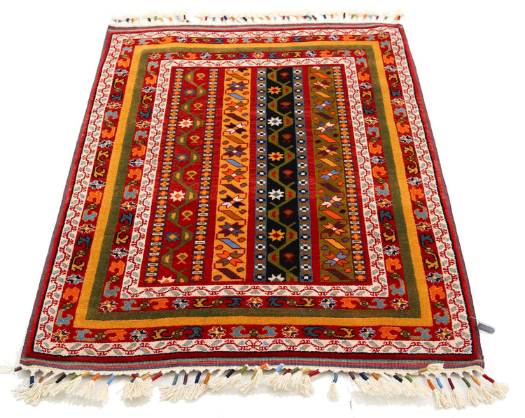 Traditional Hand Knotted Shaal Farhan Wool Rug of Size 3'3'' X 4'2'' in Multi and Multi Colors - Made in Afghanistan