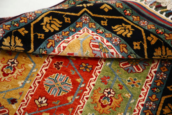 Traditional Hand Knotted Shaal Farhan Wool Rug of Size 3'2'' X 4'1'' in Multi and Multi Colors - Made in Afghanistan