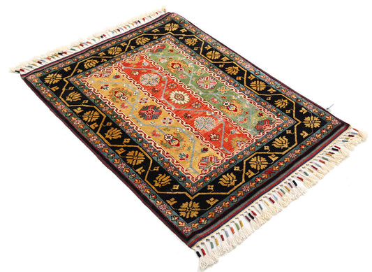 Traditional Hand Knotted Shaal Farhan Wool Rug of Size 3'0'' X 3'11'' in Multi and Multi Colors - Made in Afghanistan