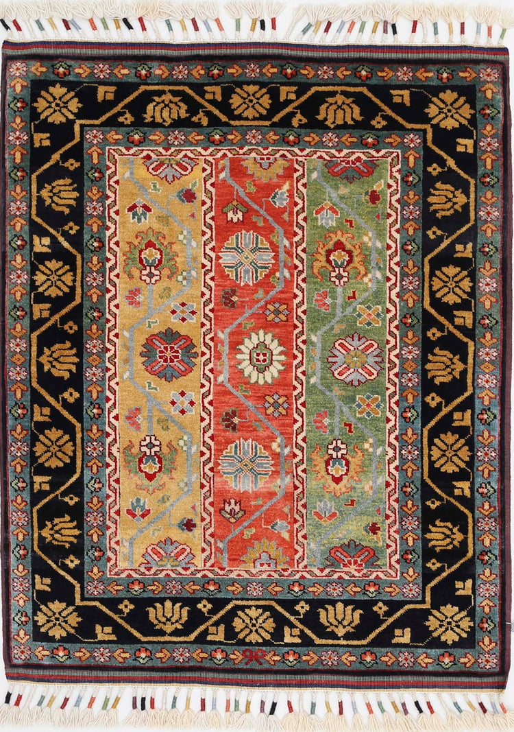 Traditional Hand Knotted Shaal Farhan Wool Rug of Size 3'0'' X 3'11'' in Multi and Multi Colors - Made in Afghanistan