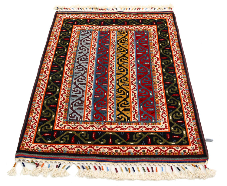 Traditional Hand Knotted Shaal Farhan Wool Rug of Size 3'1'' X 4'4'' in Multi and Multi Colors - Made in Afghanistan