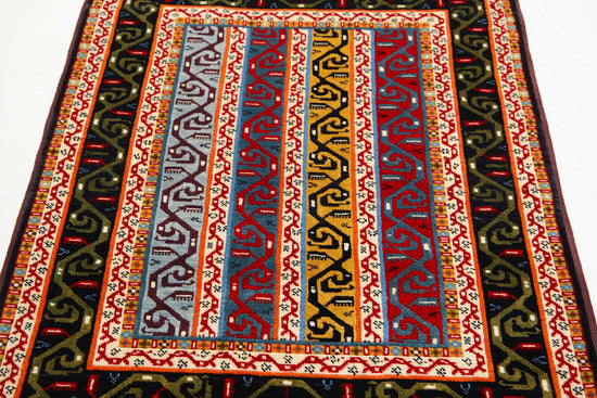 Traditional Hand Knotted Shaal Farhan Wool Rug of Size 3'1'' X 4'4'' in Multi and Multi Colors - Made in Afghanistan