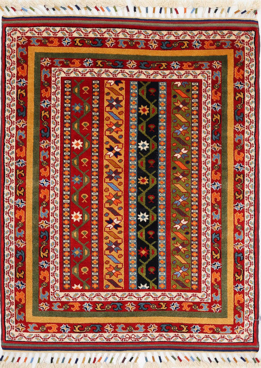 Traditional Hand Knotted Shaal Farhan Wool Rug of Size 3'1'' X 4'2'' in Multi and Multi Colors - Made in Afghanistan