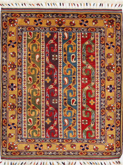 Traditional Hand Knotted Shaal Farhan Wool Rug of Size 3'3'' X 4'0'' in Multi and Multi Colors - Made in Afghanistan