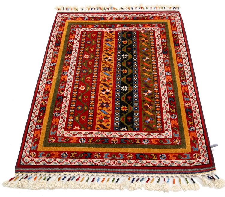 Traditional Hand Knotted Shaal Farhan Wool Rug of Size 3'2'' X 4'6'' in Multi and Multi Colors - Made in Afghanistan