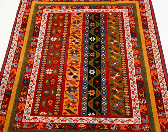 Traditional Hand Knotted Shaal Farhan Wool Rug of Size 3'2'' X 4'6'' in Multi and Multi Colors - Made in Afghanistan