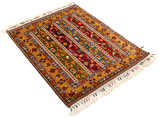 Traditional Hand Knotted Shaal Farhan Wool Rug of Size 3'3'' X 3'11'' in Multi and Multi Colors - Made in Afghanistan