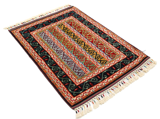 Traditional Hand Knotted Shaal Farhan Wool Rug of Size 3'2'' X 4'5'' in Multi and Multi Colors - Made in Afghanistan