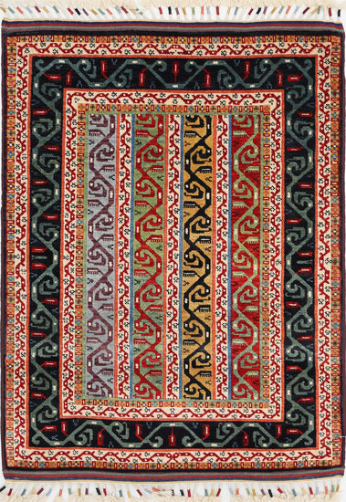 Traditional Hand Knotted Shaal Farhan Wool Rug of Size 3'2'' X 4'5'' in Multi and Multi Colors - Made in Afghanistan
