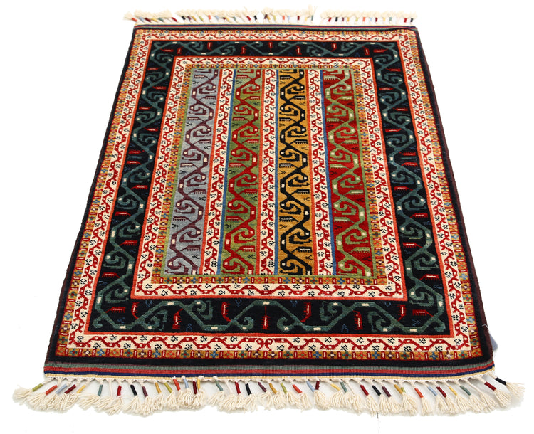 Traditional Hand Knotted Shaal Farhan Wool Rug of Size 3'2'' X 4'4'' in Multi and Multi Colors - Made in Afghanistan