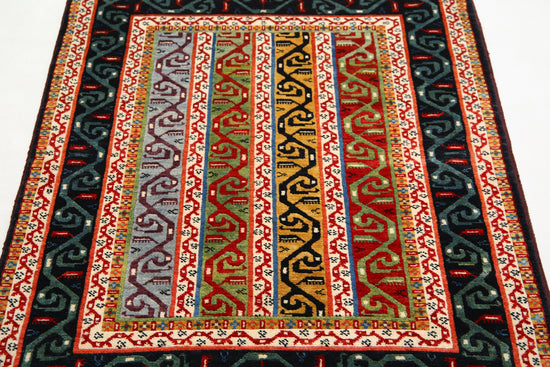Traditional Hand Knotted Shaal Farhan Wool Rug of Size 3'2'' X 4'4'' in Multi and Multi Colors - Made in Afghanistan