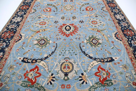 Traditional Hand Knotted Ziegler Farhan Wool Rug of Size 9'0'' X 12'2'' in Blue and Blue Colors - Made in Afghanistan
