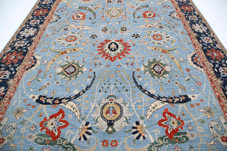 Traditional Hand Knotted Ziegler Farhan Wool Rug of Size 9'0'' X 12'2'' in Blue and Blue Colors - Made in Afghanistan