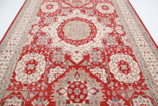 Traditional Hand Knotted Ziegler Farhan Wool Rug of Size 8'3'' X 12'4'' in Red and Ivory Colors - Made in Afghanistan