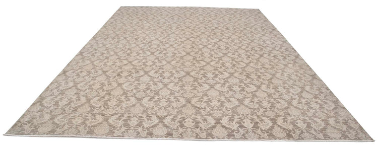 Transitional Hand Knotted Artemix Farhan Wool Rug of Size 10'7'' X 14'8'' in Brown and Ivory Colors - Made in Afghanistan