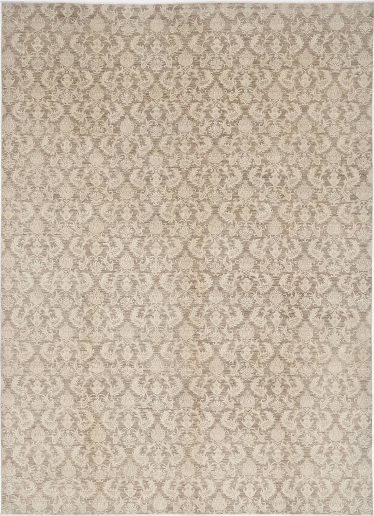 Transitional Hand Knotted Artemix Farhan Wool Rug of Size 10'7'' X 14'8'' in Brown and Ivory Colors - Made in Afghanistan