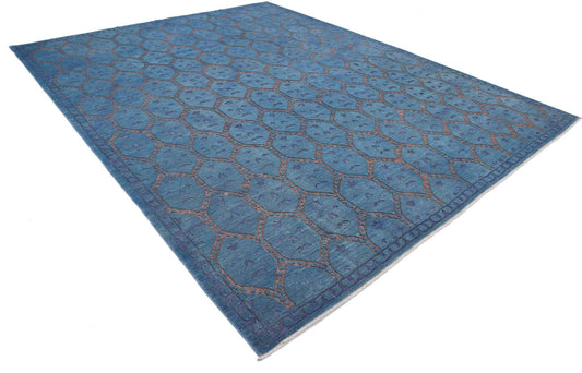 Transitional Hand Knotted Onyx Farhan Wool Rug of Size 10'2'' X 13'0'' in Blue and Peach Colors - Made in Afghanistan