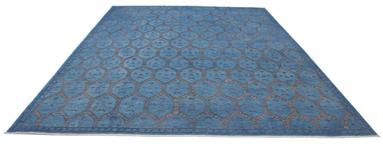 Transitional Hand Knotted Onyx Farhan Wool Rug of Size 10'2'' X 13'0'' in Blue and Peach Colors - Made in Afghanistan