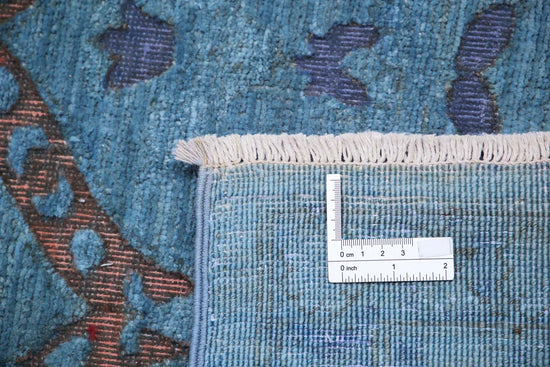 Transitional Hand Knotted Onyx Farhan Wool Rug of Size 10'2'' X 13'0'' in Blue and Peach Colors - Made in Afghanistan