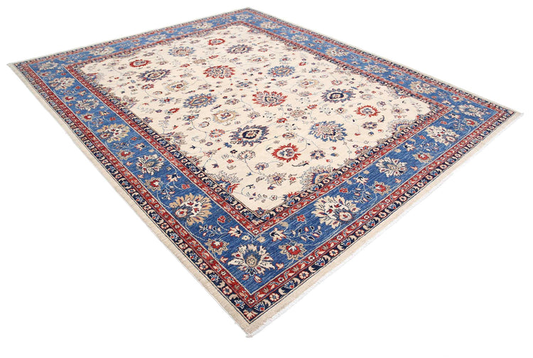 Traditional Hand Knotted Ziegler Farhan Wool Rug of Size 8'1'' X 9'3'' in Ivory and Blue Colors - Made in Afghanistan