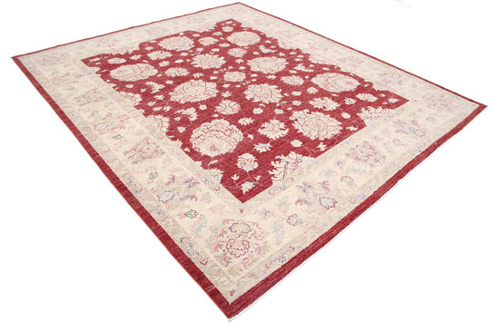 Traditional Hand Knotted Ziegler Farhan Wool Rug of Size 8'1'' X 9'4'' in Red and Gold Colors - Made in Afghanistan