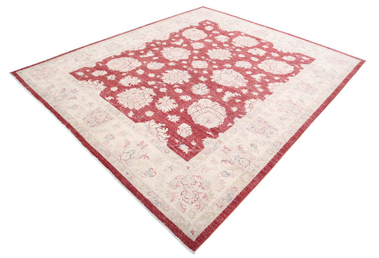 Traditional Hand Knotted Ziegler Farhan Wool Rug of Size 8'1'' X 9'4'' in Red and Gold Colors - Made in Afghanistan