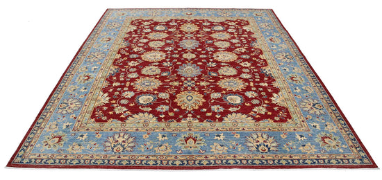 Traditional Hand Knotted Ziegler Farhan Wool Rug of Size 8'1'' X 9'5'' in Red and Blue Colors - Made in Afghanistan