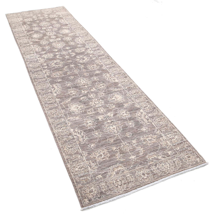 Traditional Hand Knotted Ziegler Farhan Wool Rug of Size 2'9'' X 9'9'' in Brown and Brown Colors - Made in Afghanistan