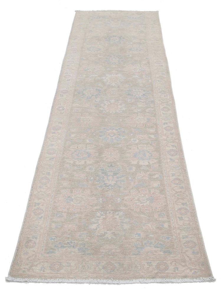 Traditional Hand Knotted Serenity Farhan Wool Rug of Size 2'5'' X 9'3'' in Brown and Ivory Colors - Made in Afghanistan