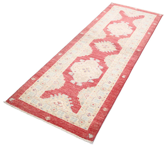 Traditional Hand Knotted Ziegler Farhan Wool Rug of Size 2'8'' X 7'6'' in Red and Red Colors - Made in Afghanistan