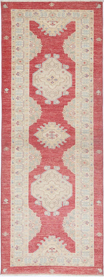 Traditional Hand Knotted Ziegler Farhan Wool Rug of Size 2'8'' X 7'6'' in Red and Red Colors - Made in Afghanistan